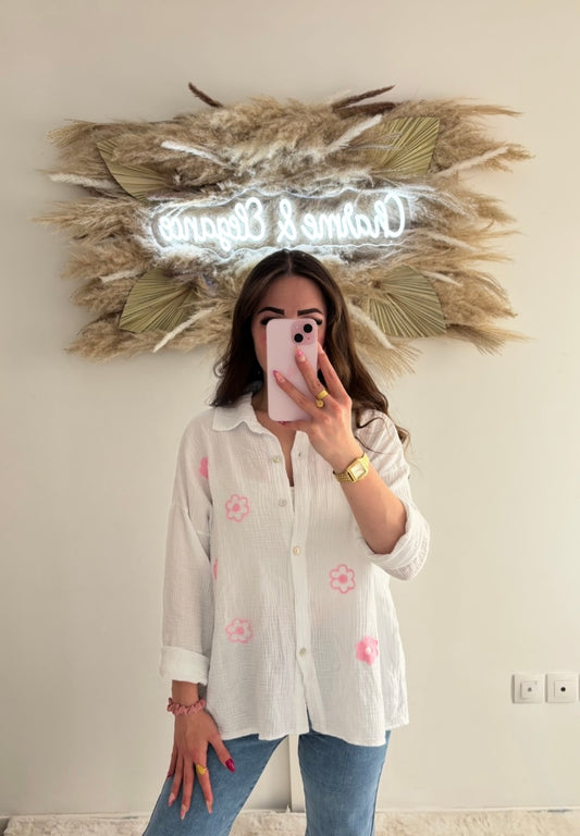 Chemise gaz de coton brodée