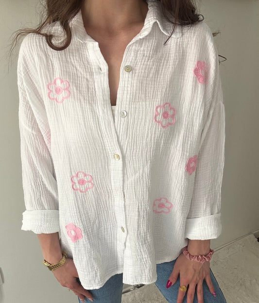 Chemise gaze de coton brodée