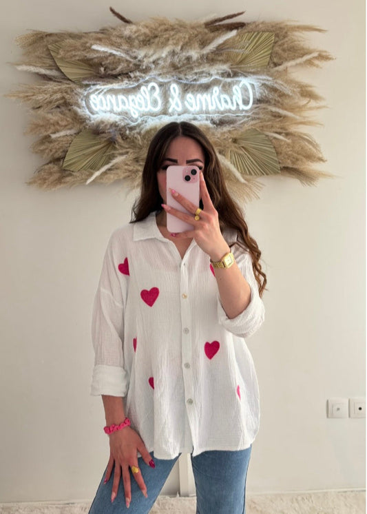 Chemise gaz de coton brodée